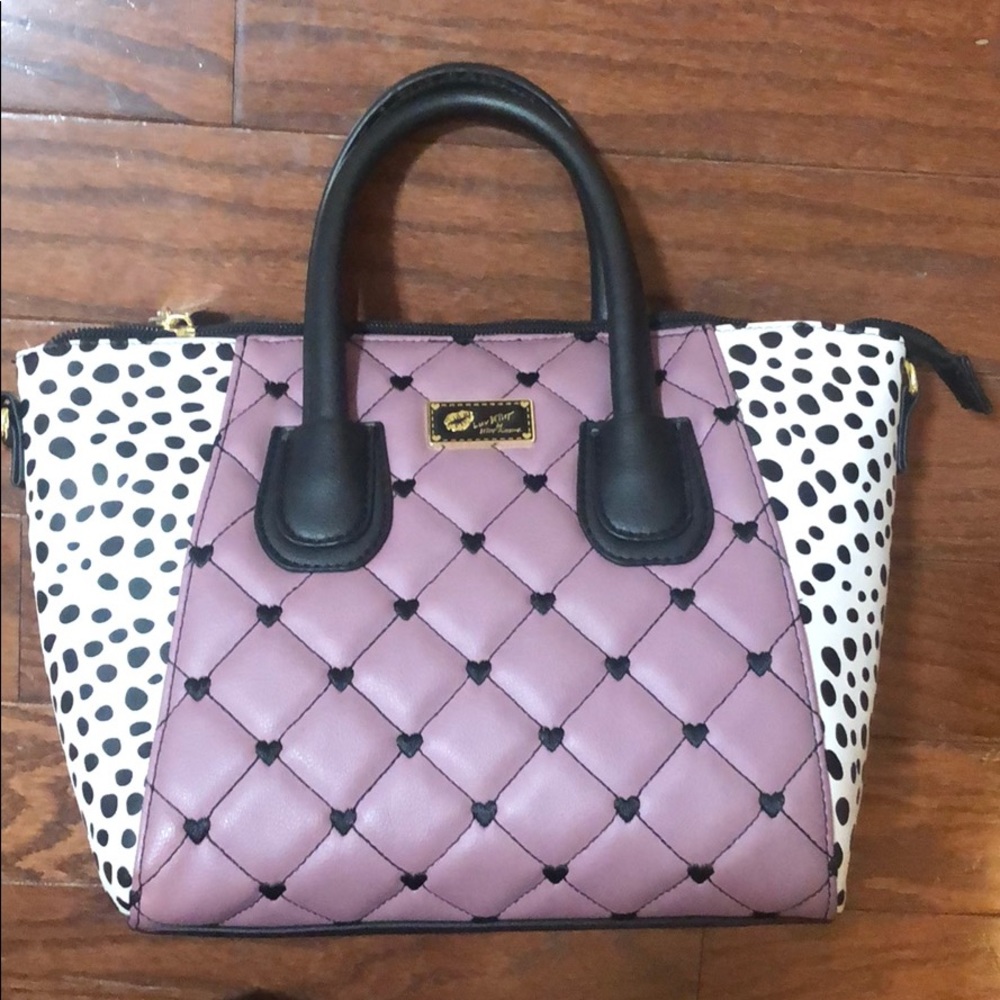 Quilted Lavender Satchel Handbag with Dalmatian Print Sides